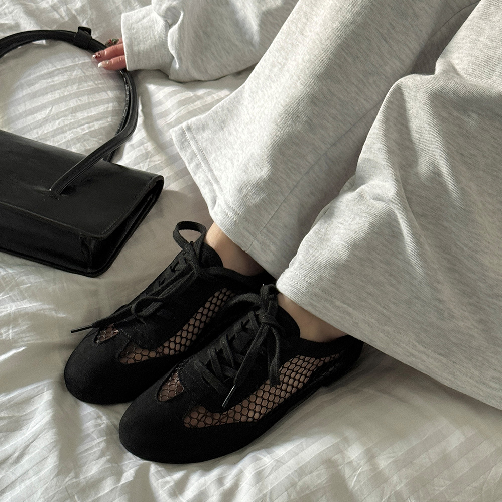 발편한 여자 여름 라운드토 메쉬 네트 레이스업 그물망 로퍼