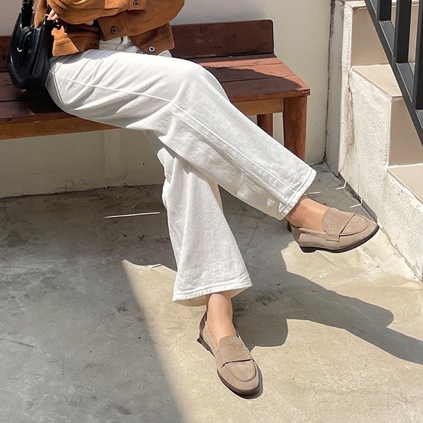 스웨이드 천연소가죽 여자 발편한 페니 로퍼