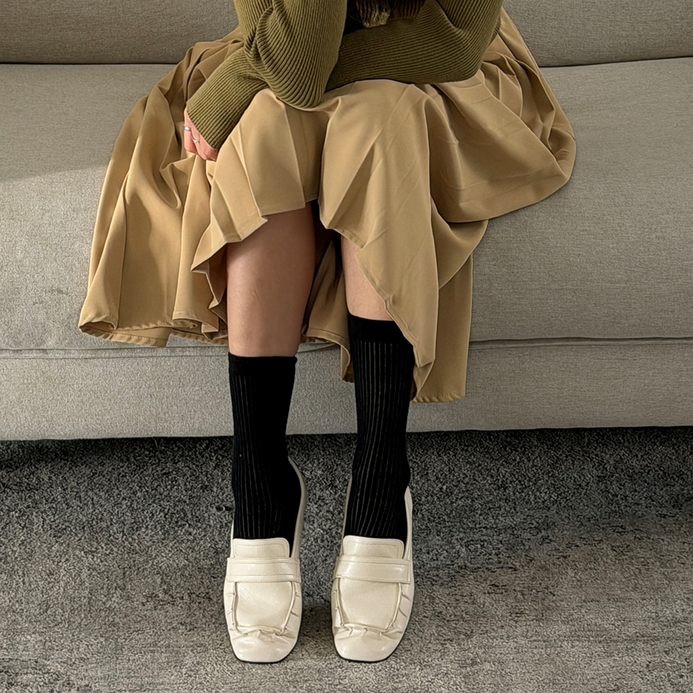 발편한 여성 스퀘어토 단화 셔링 가벼운 데일리 쿠션 페니 로퍼