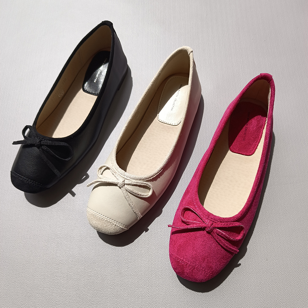 말랑 발편한 스웨이드 발레리나 리본 단화 플랫슈즈
