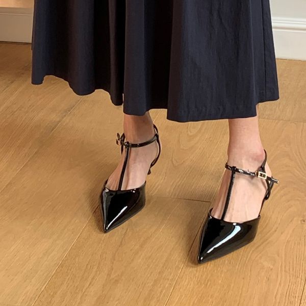 미들힐 스틸레토힐 티 스트랩 메리제인 슬링백구두