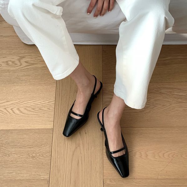 스퀘어토 키튼힐 미들굽 스트랩 슬링백힐 슬링백구두