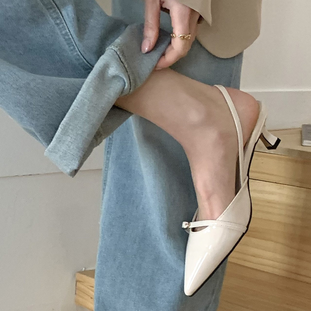 벨트 스트랩 스틸레토힐 미들힐 에나멜 여자슬링백힐