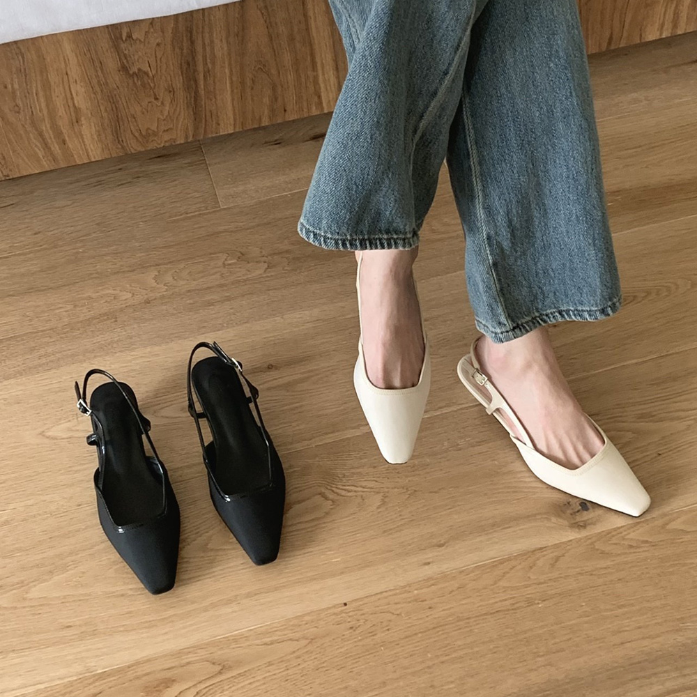 스퀘어토 새틴슬링백 미들힐 여자슬링백힐