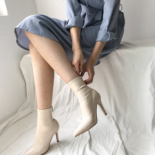 스틸레토 하이힐 삭스부츠 스판 앵클부츠